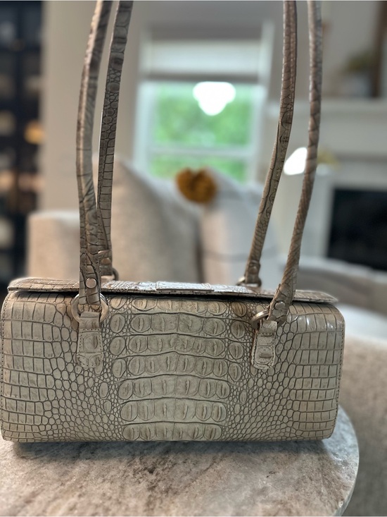 None Handbags - Genuine Leather Croc-Embossed Leather Shoulder Bag in Taupe/Green